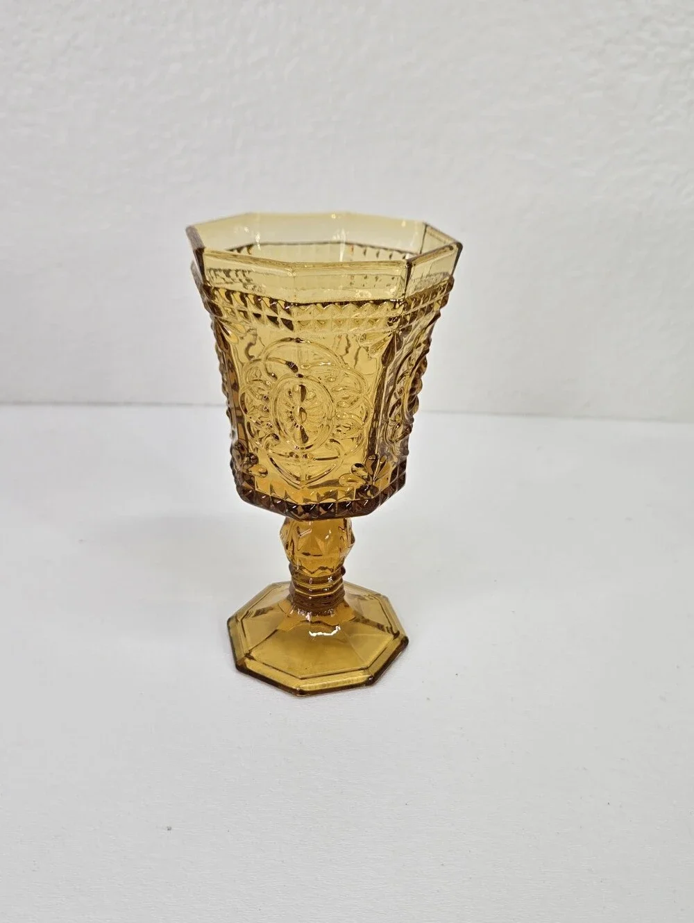 Strawberry Street Vatican 8oz Amber Red Wine Glass Embossed Goblet VTG Regency